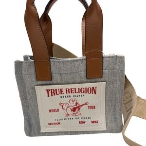 True Religion World Tour Mini Logo Tote Bag - Light Denim w/ Guitar Strap NEW!